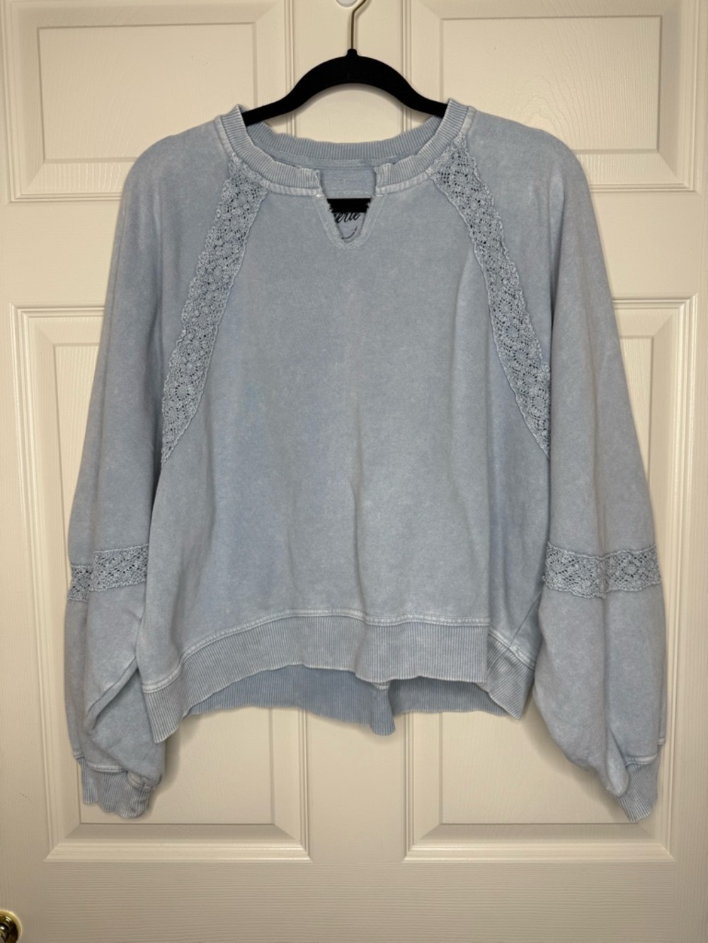 Aerie Hey Crochet Sweatshirt Cloud Wash Blue Long Sleeve Size S Cozy Lounge - Picture 6 of 13